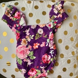 Purple Floral Ruffled Romper